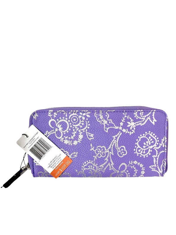 Nwt Vera Bradley Faux Leather Continental Zip-Around Wallet Purple Floral